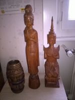 6  statue  bois 50cmThailand Bouddha Asie et 1 vase