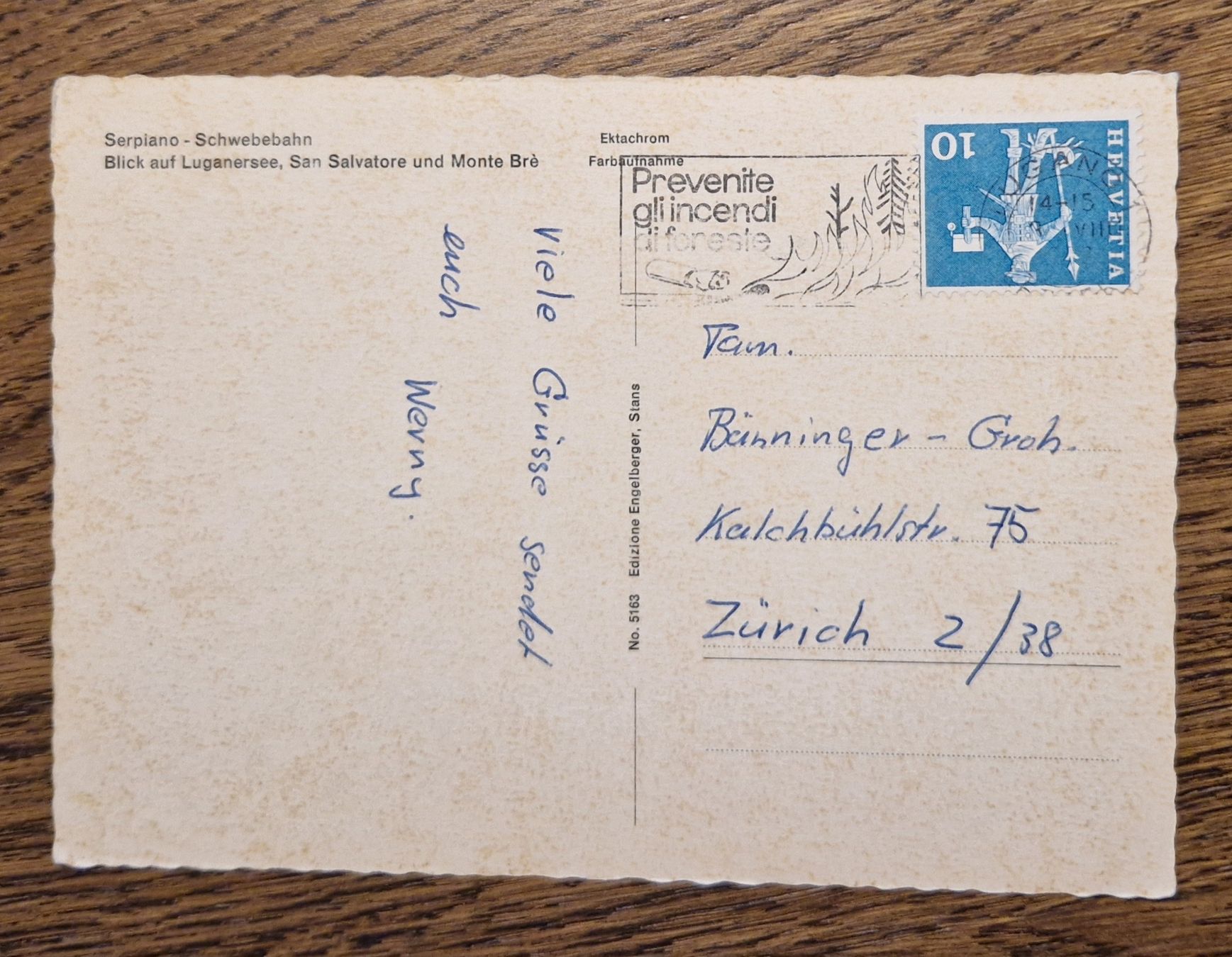 Cartoline postali: Serpiano Scheebebahn, Stempel: Prevenite gli incendi – Usato da Ebikon venduto da Donar50 1