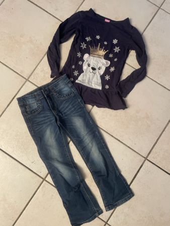 Migros Jeans und Shirt mit Bär, Gr. 110/116 Top!