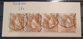 Stehende Helvetia 100B, 4er Streifen , mit Abart