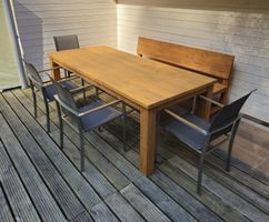 Gartentisch, Bank und 4 Stühle (Teakholz Massiv)