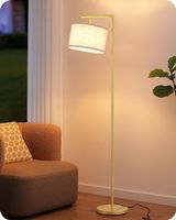 Stehlampe Wohnzimmer LED Leinen Schirm Gold Fusschalter E27