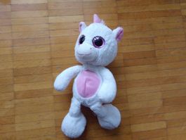 Plüschtier  weiss rosa  Einhorn mit grossen Augen