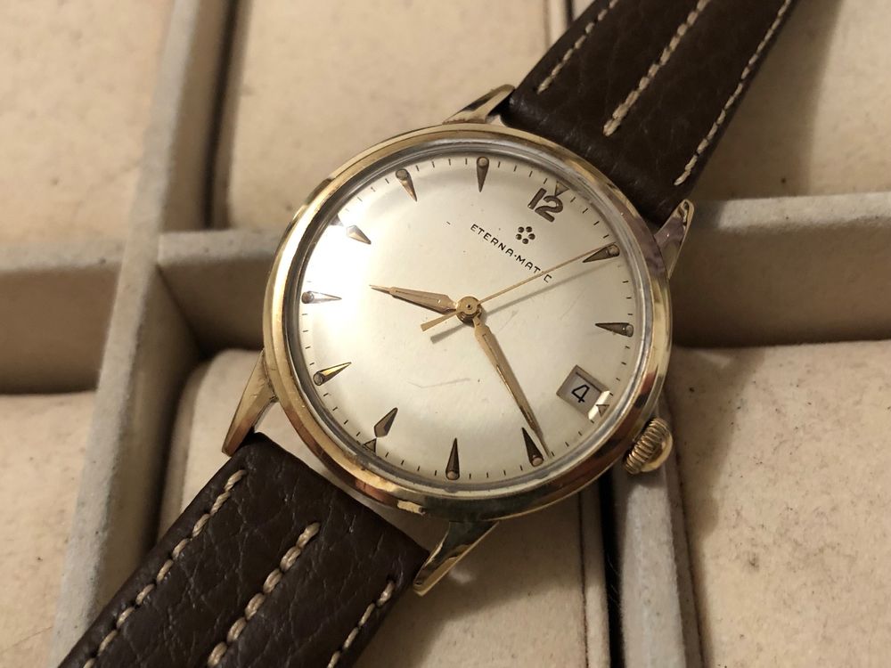 Montre Eterna-Matic Automatique Années 60 - Acier Et Cuir Marron - Suisse