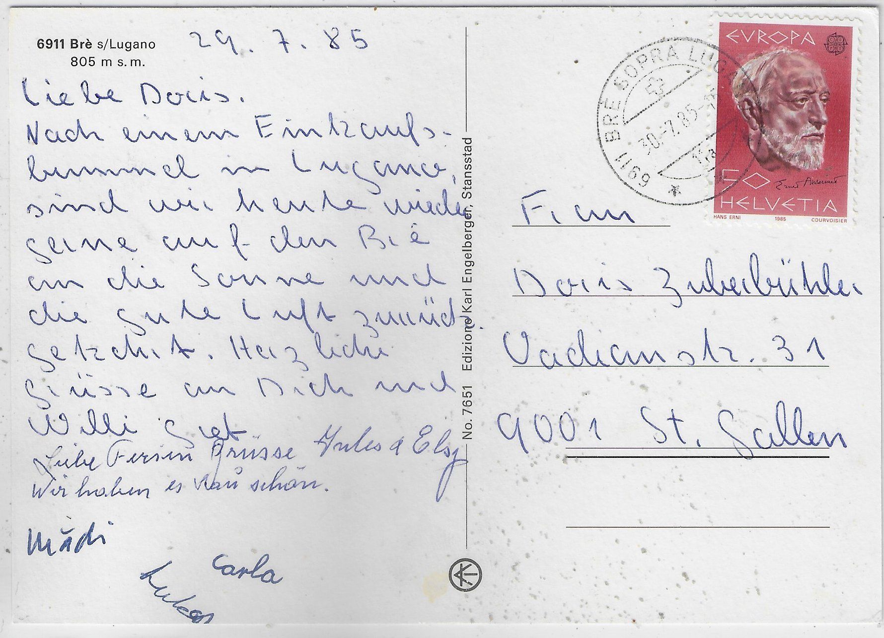 Cartoline postali: Brè s/Lugano - Vue generale – Usato da Ettingen venduto da Kartenplanet 1