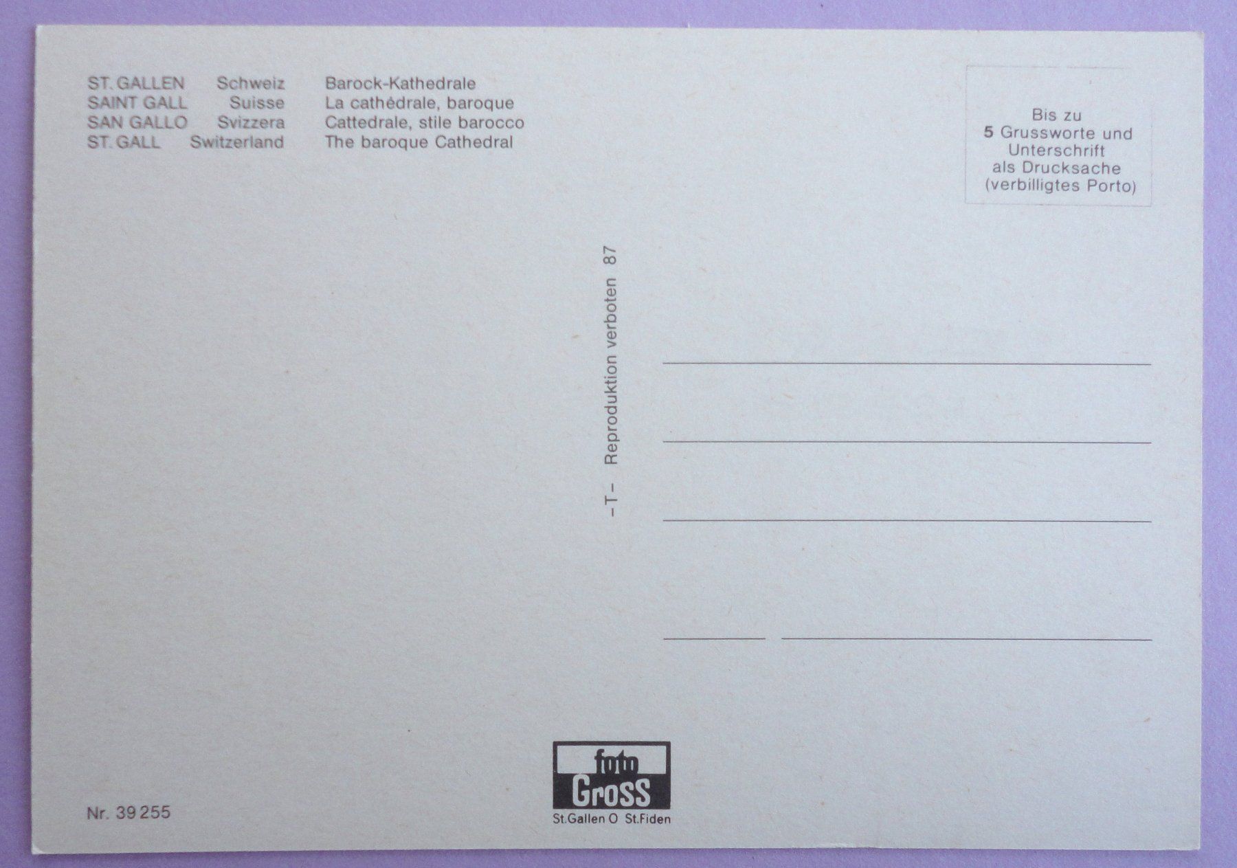 Cartoline postali: St. Gallen, Barock-Kathedrale – Usato da Fétigny venduto da Billy2miny 1