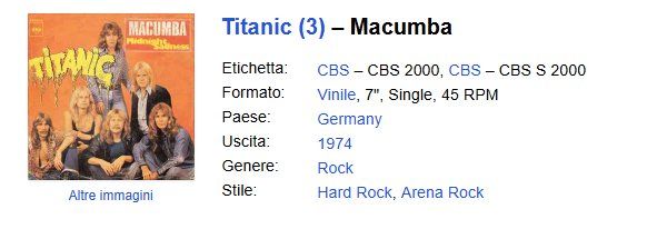 Dischi in vinile: Titanic (3) - Macumba (7", Single) Vinyl – Usato da Pambio Noranco venduto da TREBORLOP 2