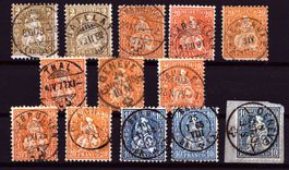 Lot de 13 Helvétie assises oblitérations centrales