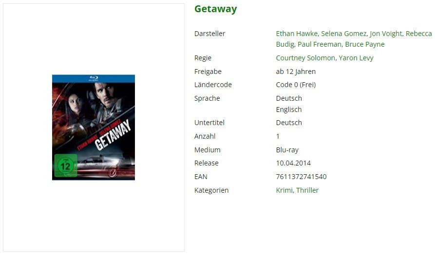 Tutti i DVDs: Getaway (Bluray) – Usato da Emmetten venduto da SVollenweider