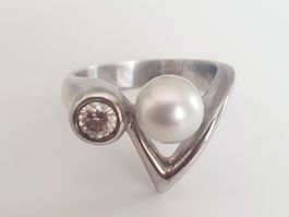Silberring 925 er mit Perle & Zirkonia Gr. 18,1 mm