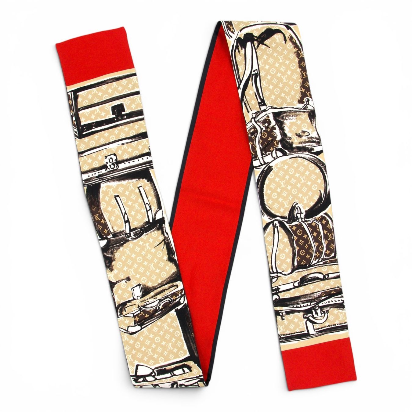 Louis Vuitton Foulard & Sciarpe: Louis Vuitton Bandeau Trunks beige/rot – Usato da Binningen venduto da Designerlabels