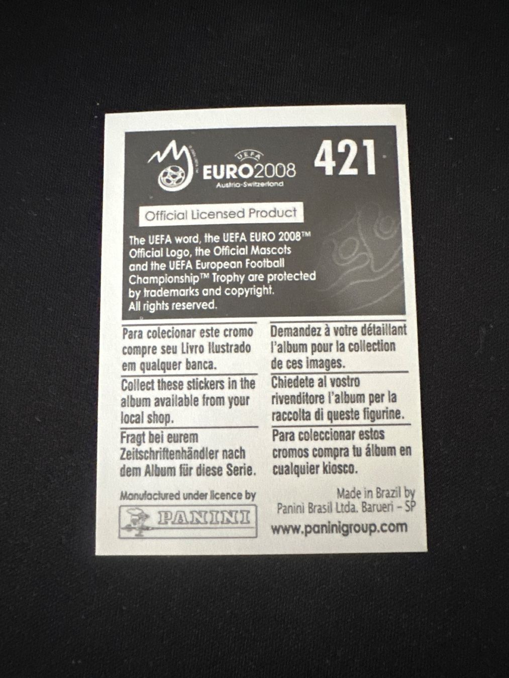 Panini Carte collezionabili: Panini UEFA EM 2008 Sticker - Nr. 421 – Usato da Sulz AG venduto da DealWerk 1