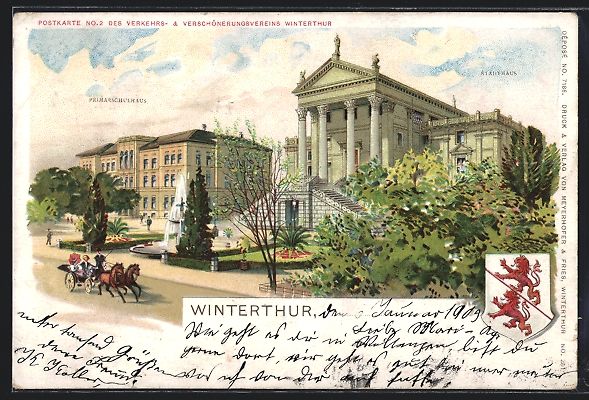 Cartoline postali: Winterthur, Primärschulhaus und Stadtha – Usato da Berlin venduto da bartko-reher