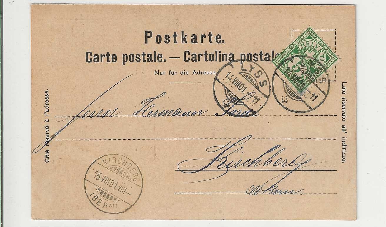 Cartoline postali: Lyss, Litho, 1901 – Usato da Spiez venduto da Niesen20 1