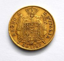 ITALIA, 40 Lire 1814 M, GOLD - Napoleone Imperatore e Re,TOP