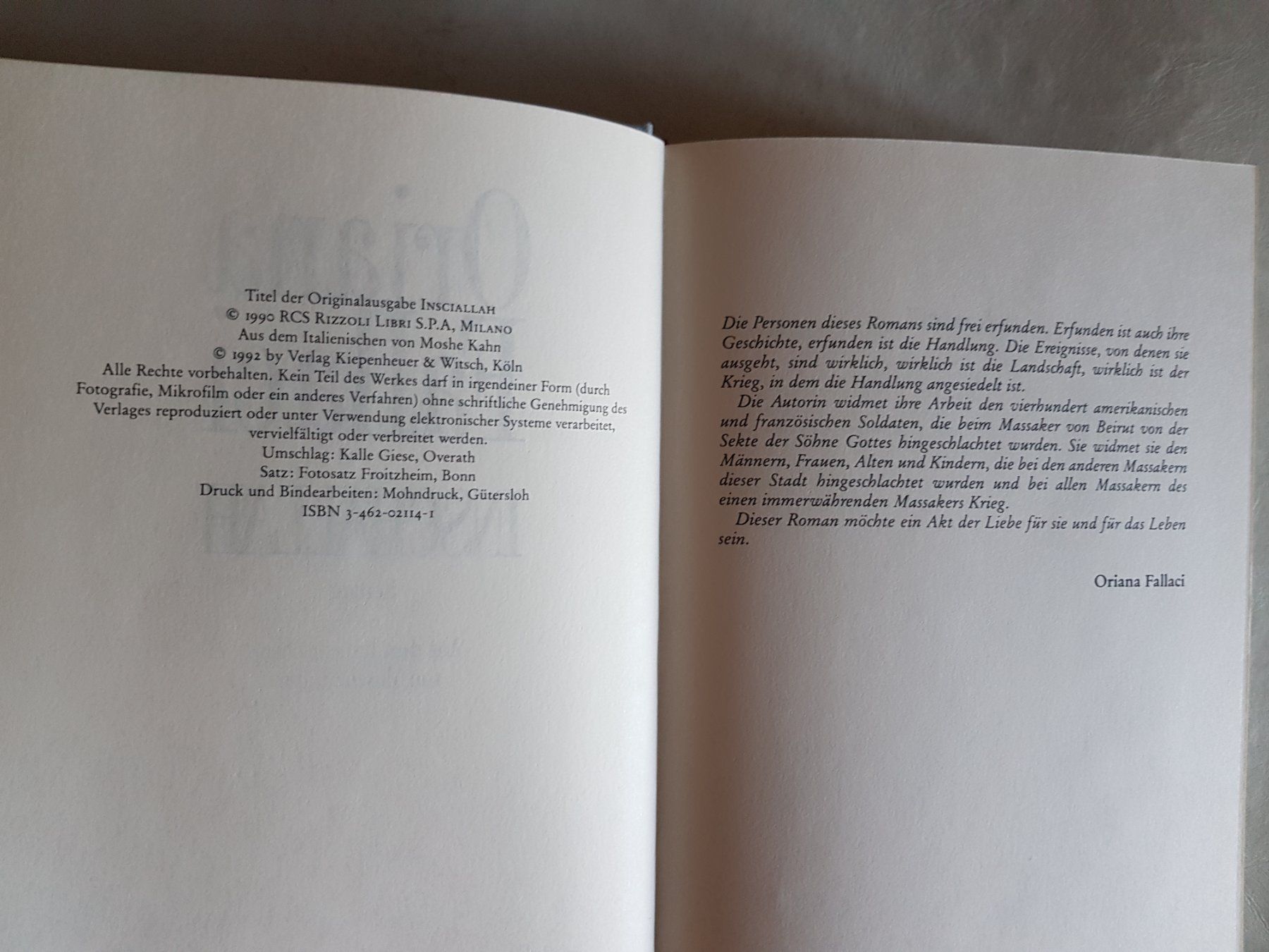Bücher: Oriana Fallaci - Inschallah - Roman 1992 – Gebraucht aus Walterswil BE von Lonitti 3