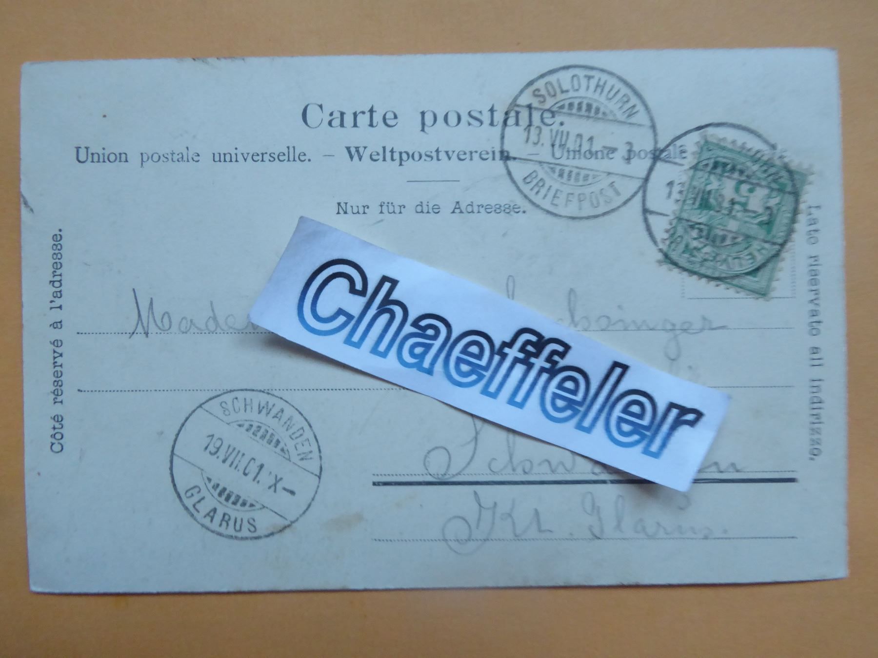 Ansichtskarten: 1901  Solothurn, Baslertor – Gebraucht aus Zürich von Chaeffeler 1