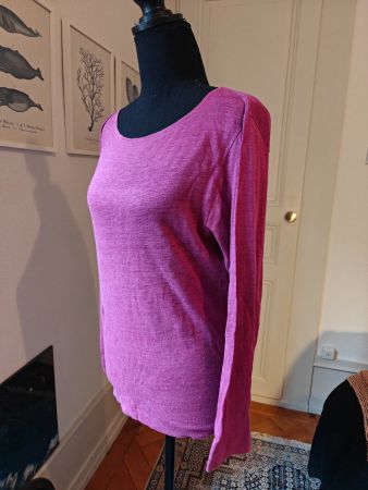 Gentry Portofino magenta flax linen long sleeve top 2 M