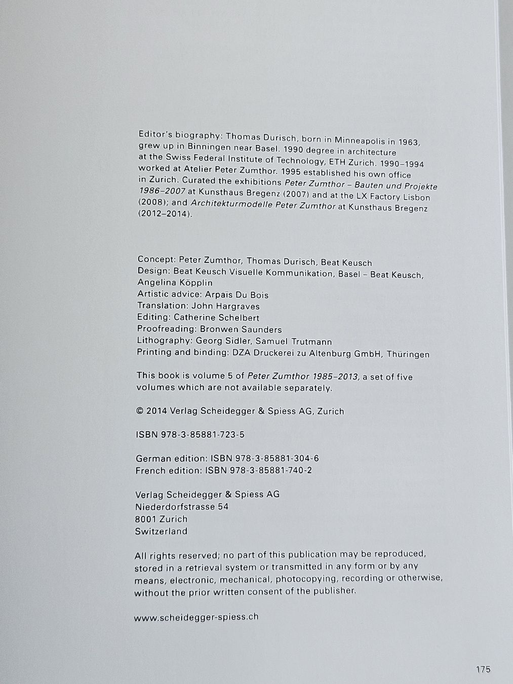 Libri: Peter Zumthor - Werkausgabe / 5 Bände / NEU – Nuovo e nell'imballaggio originale da Hinwil venduto da Justnox 3