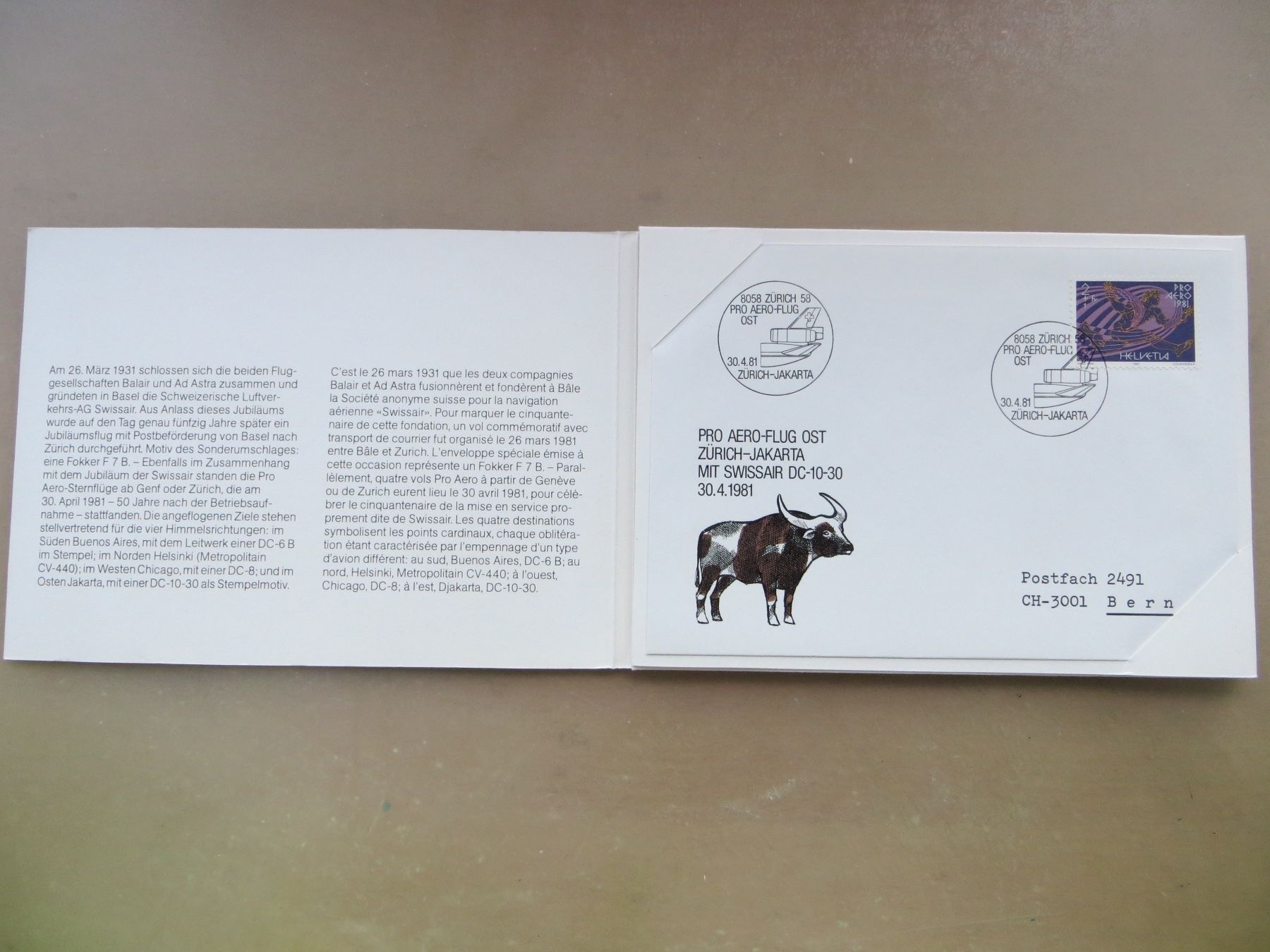 Tous les timbres: Luftpost-Set (Folder mit 5 Briefen) 1981 – Neuf (Voir description) à Basel par 8013 2