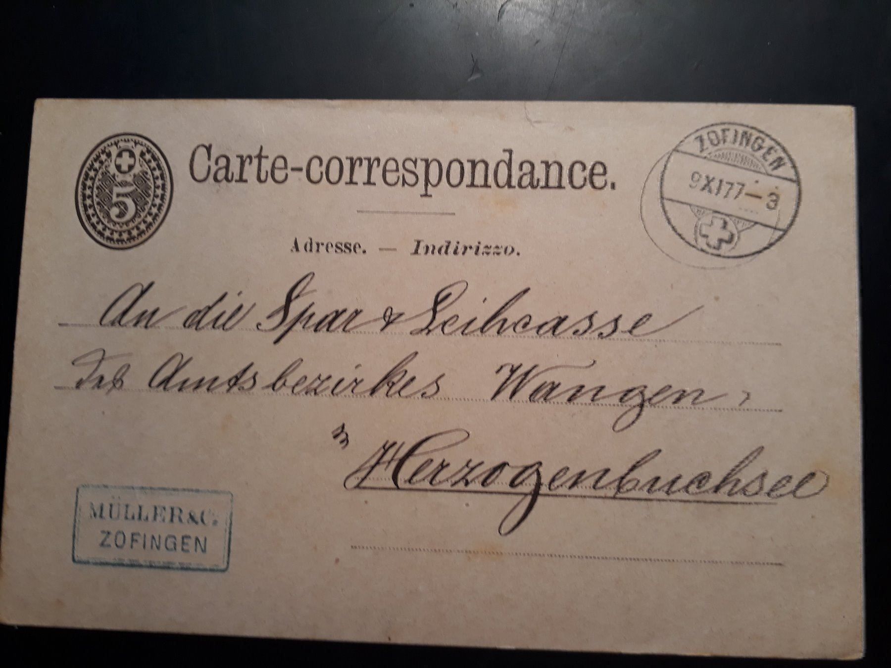 Tutti i francobolli: Korrespondenz-Karte, 1877 – Usato da Herzogenbuchsee venduto da Herkules9