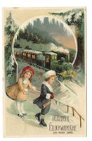 Neujahr - Herzliche Glückwünsche  Dampfzug  Präge-Litho 1912
