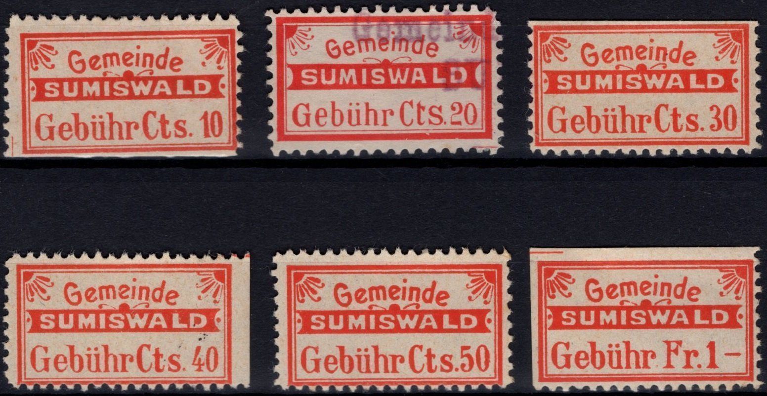 Tutti i francobolli: 6 Fiskalmarken der Gemeinde SUMISWALD – Usato da Eglisau venduto da Chperfins