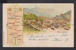 Bellinzona  Bahnhof   :   alte Litho-Ansichtskarte von 1908