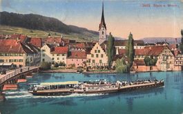 Stein am Rhein (TG) Altstadt am Rhein mit Dampfschiff