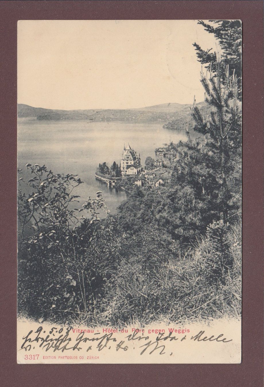 Cartoline postali: VITZNAU - Hotel du Parc - Weggis - 1908 – Usato da Pully venduto da nicecards