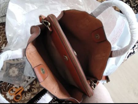 QWQ Damen Handtasche Echtleder Braun Cognac