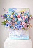 Wunderschönes handgemachtes Gemälde mit Seidenblumen
