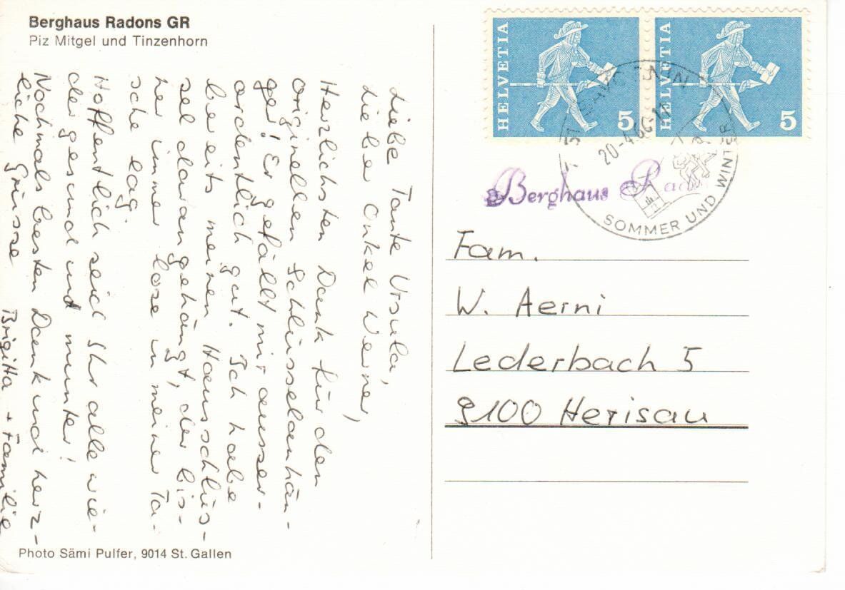 Cartoline postali: Berghaus Radons GR – Usato da Wolhusen venduto da Curver9 1