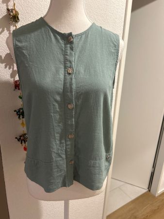 Damen Blusentop grün mit Leinen von Chicorée Grösse S