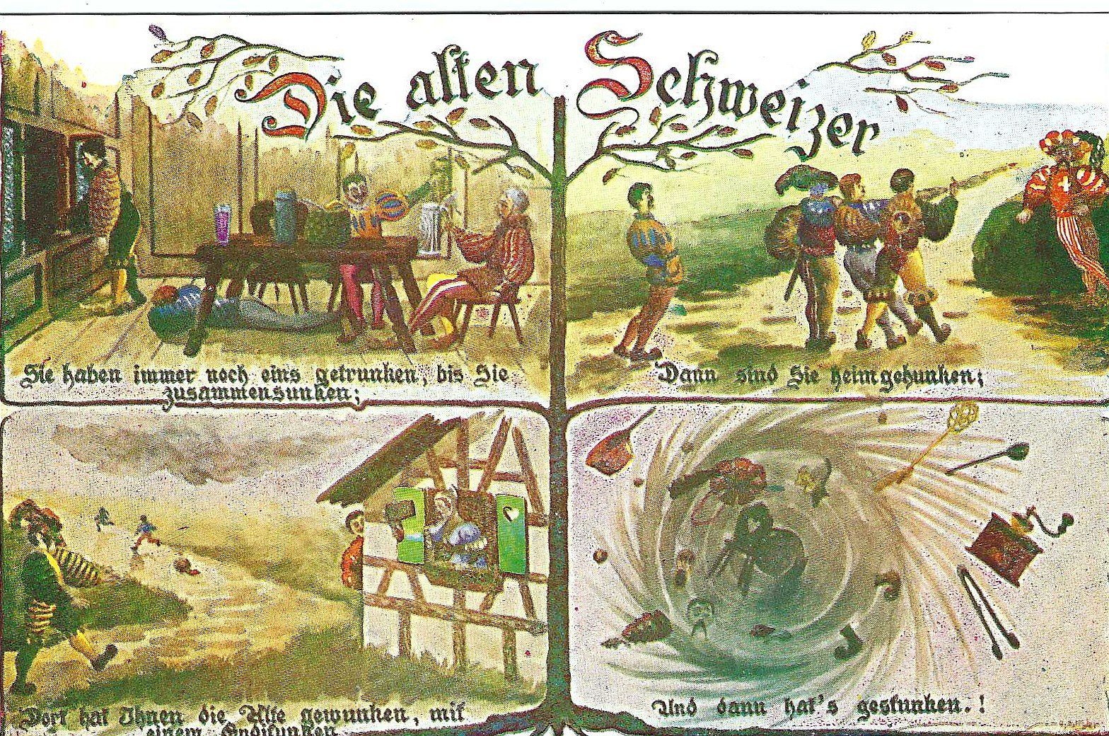 Cartoline postali: Die alten Schweizer: ...getrunken...heimgehunken...etc.! – Nuovo (secondo la descrizione) da Buchs AG venduto da Baerfisch
