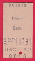SBB KARTON BILLETT, FRIBOURG - BERN, EINFACH, 2.KLASSE, 1983
