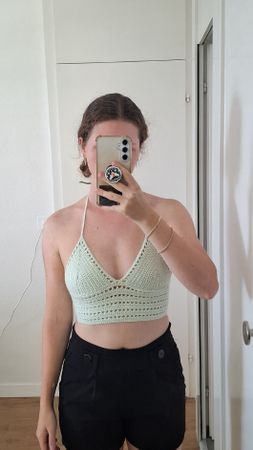 Crochet Halter Top Mint Green Size S 