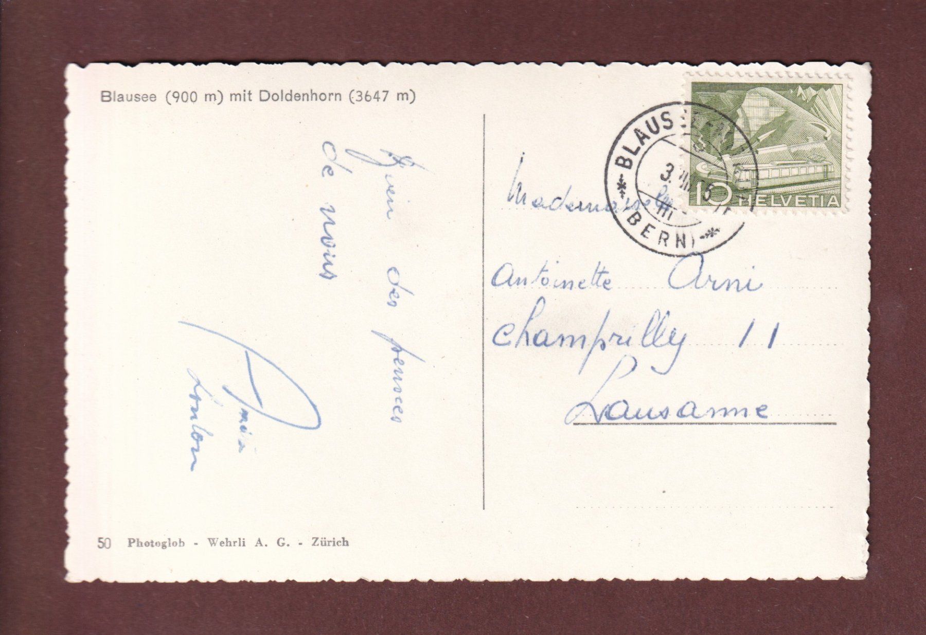 Ansichtskarten: BLAUSEE - Doldenhorn - 1955 – Gebraucht aus Pully von nicecards-shop 1