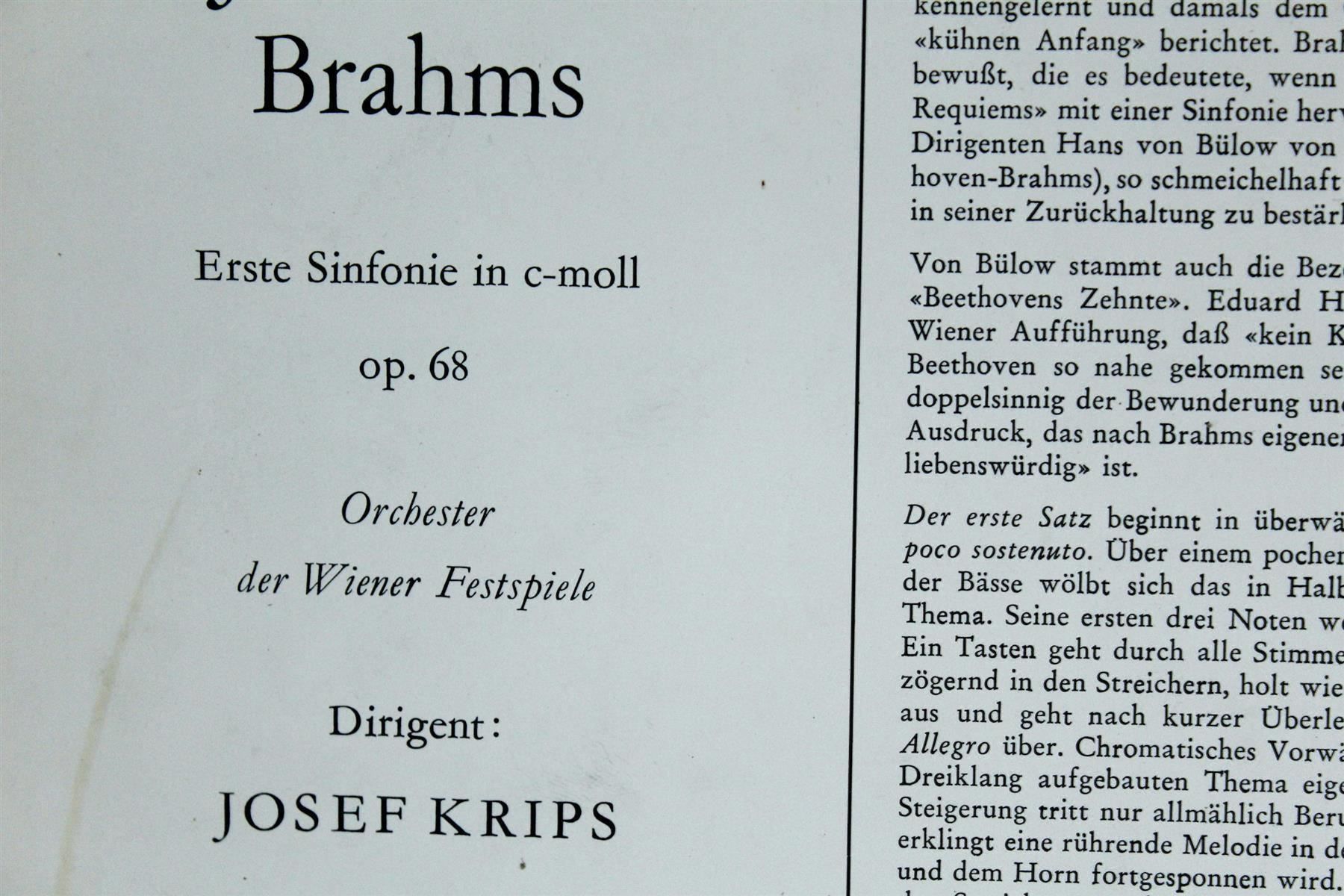 Schallplatten: JOSEF KRIPS/BRAHMS: Symphonie Nr 1 – Gebraucht aus Bern von kultiges 4