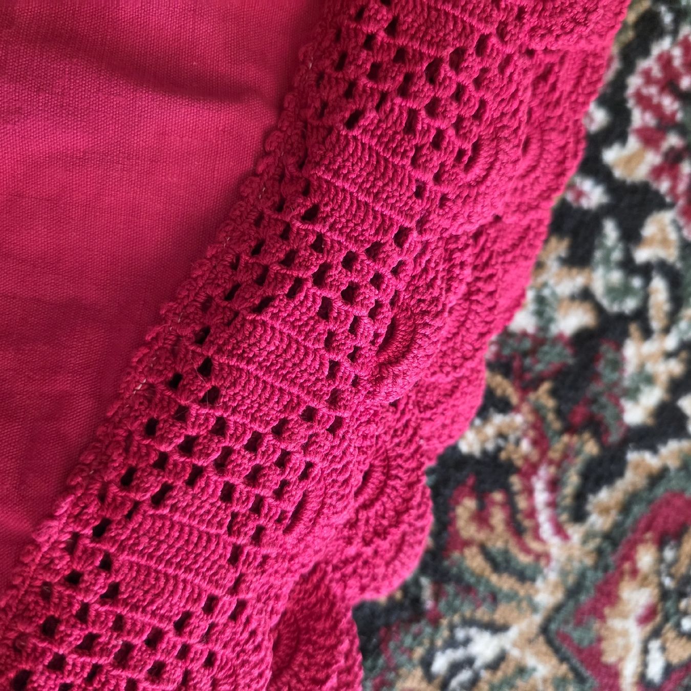 Tessuti: Runder Tischdecke pink mit gehäkelter Borte Baumwolle – Usato da Rheinsulz venduto da Gilea 3