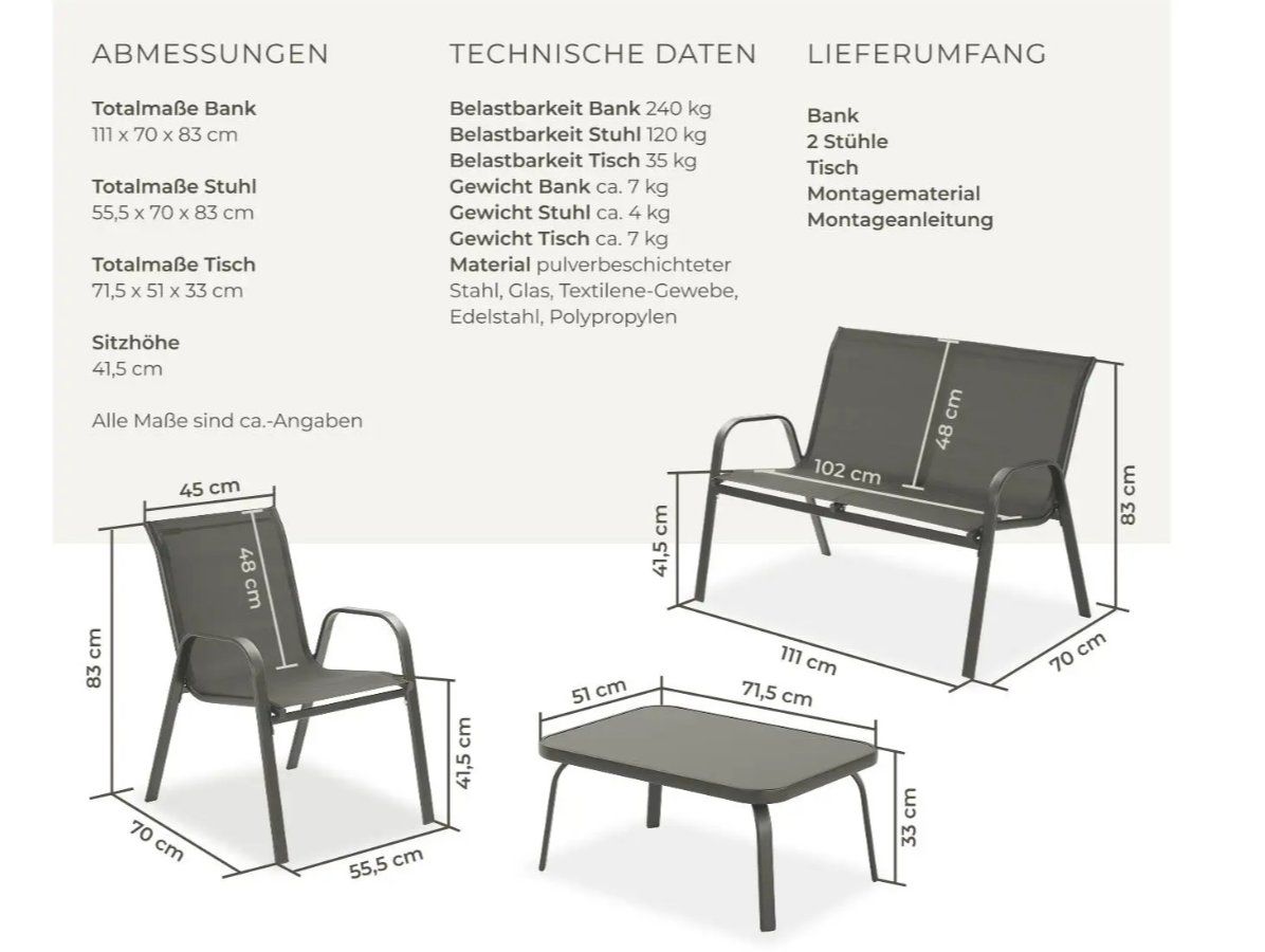 Set di tavolo e panche: Sitzgruppe Gartenlounge anthrazit – Nuovo (secondo la descrizione) da Steinhausen venduto da Retourenprofis 1
