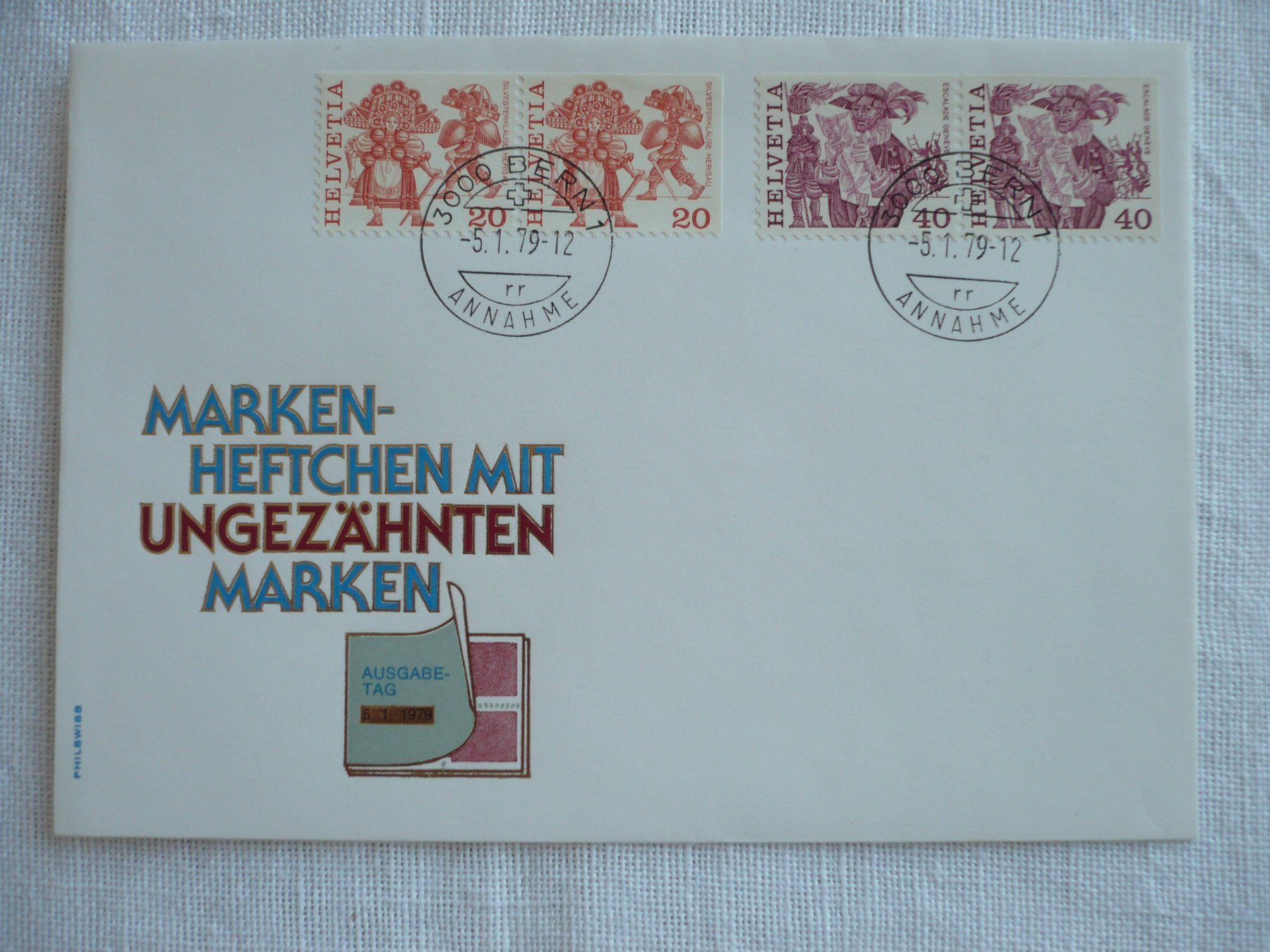 Alle Briefmarken: 1979 FDC aus Markenheftchen, waagrechte Paare – Gebraucht aus Zürich von saltandpepper008