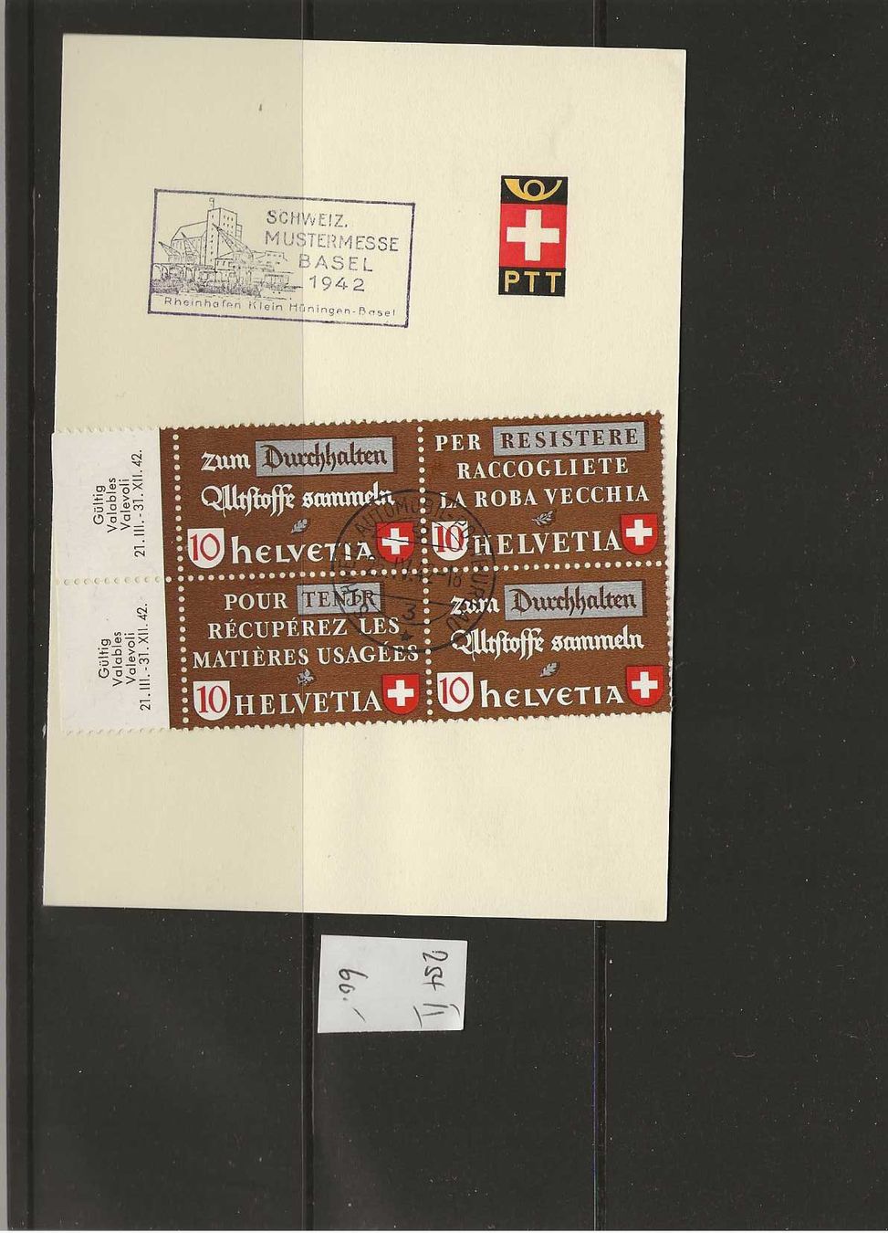 Buste & buste per spedizione: fiche Mustermesse 1942 avec 254 II – Usato da Sorvilier venduto da carose01