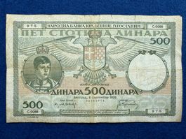 Belgrad 1935 - Jugoslawien - 500 Dinara - König Petar II.