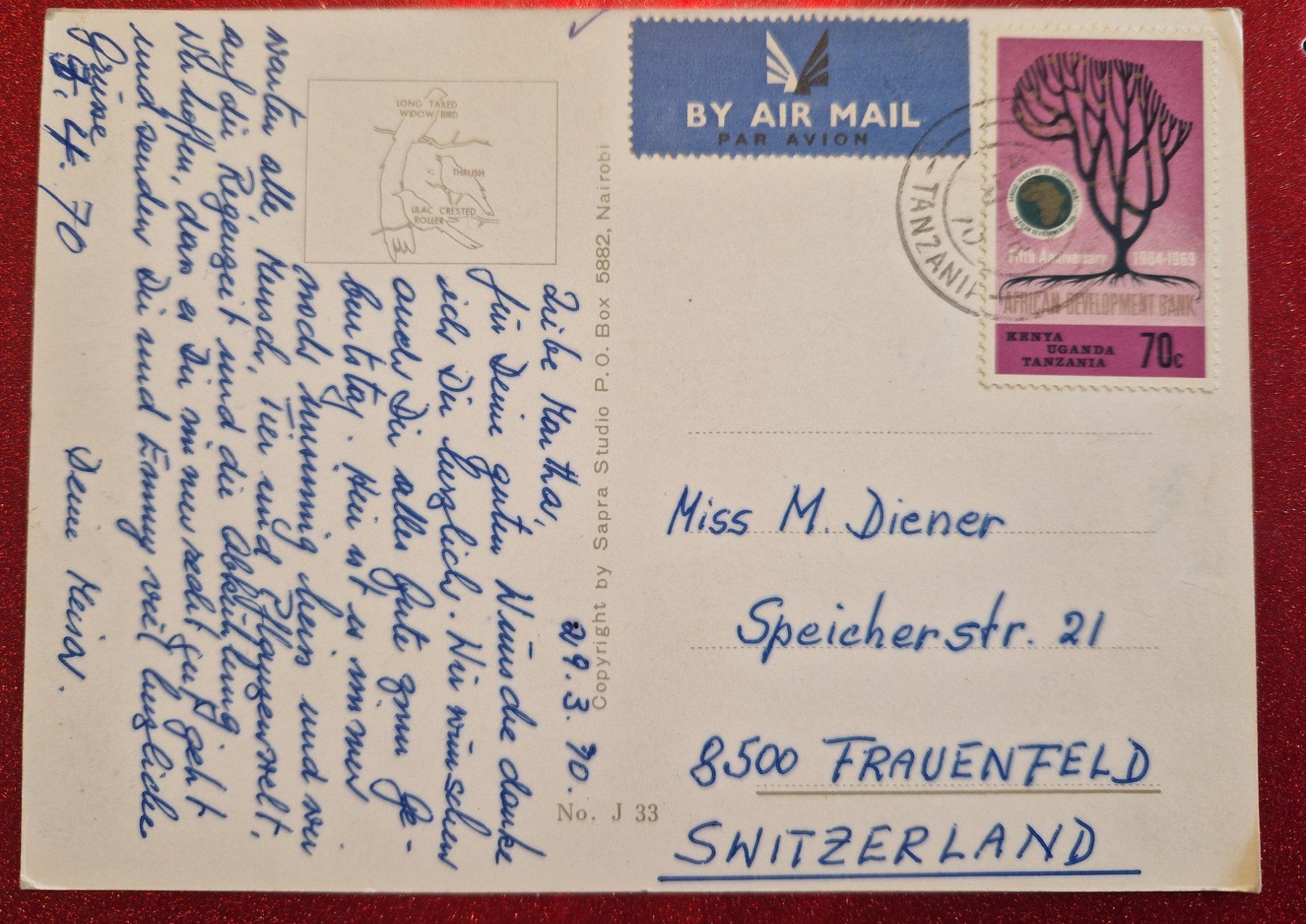 Cartoline postali: Wunderschöne Karte Vögel Tansania 1970 – Usato da Melchnau venduto da Fishel 1
