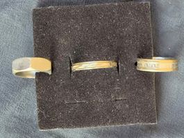3 Vintage Band Ringe aus Edelstahl, Neusilber & ALU 17-18-19