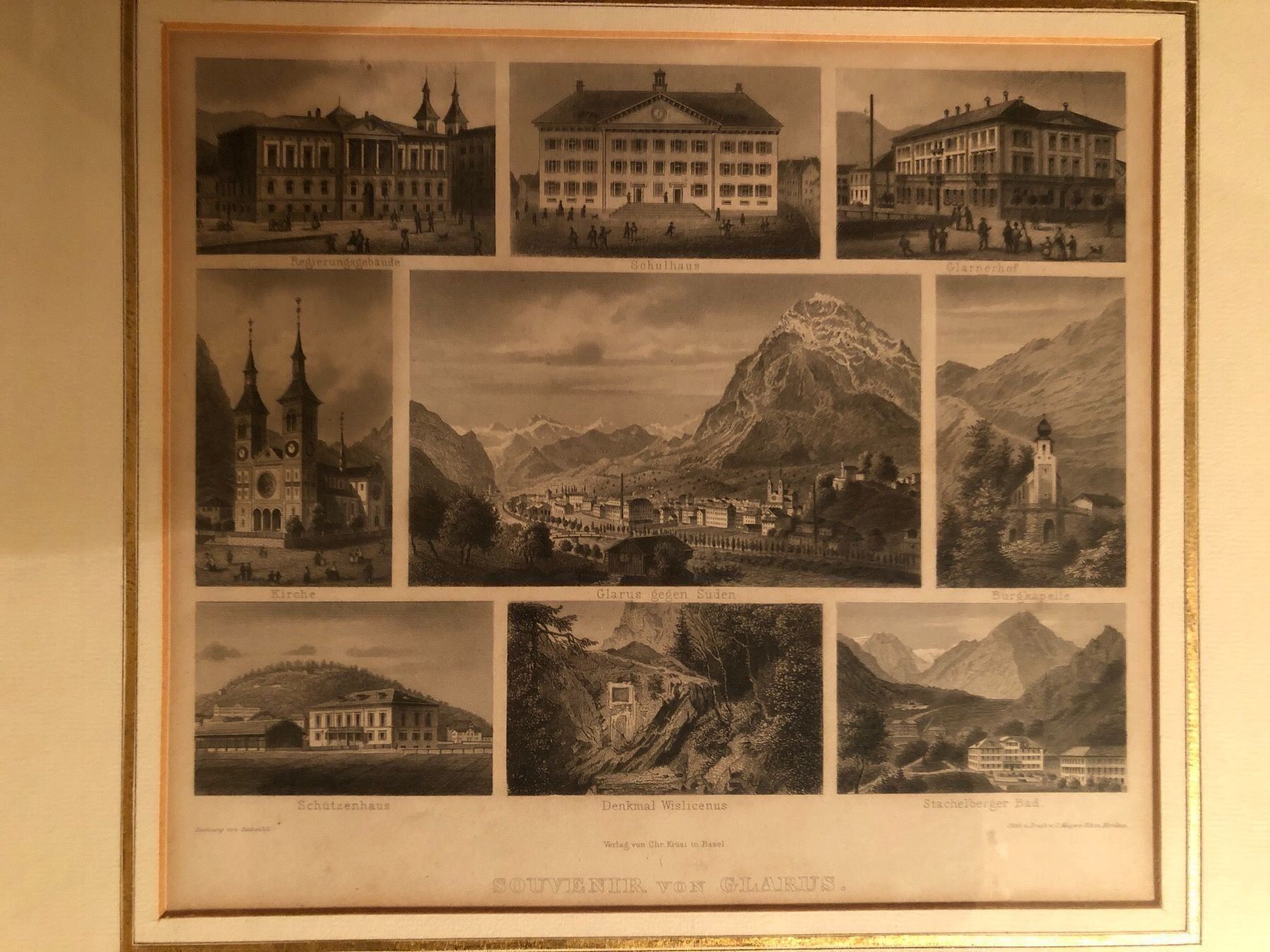 Poster & Bilder: Souvenir von Glarus. Antike Aquatinta. – Gebraucht aus Wald ZH von mlnt 5