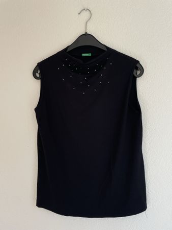 Schwarzes Top mit Glitzersteinen, XS, Benetton