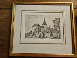 Schloss Weinfelden Original Grafik von Bader, gerahmt.