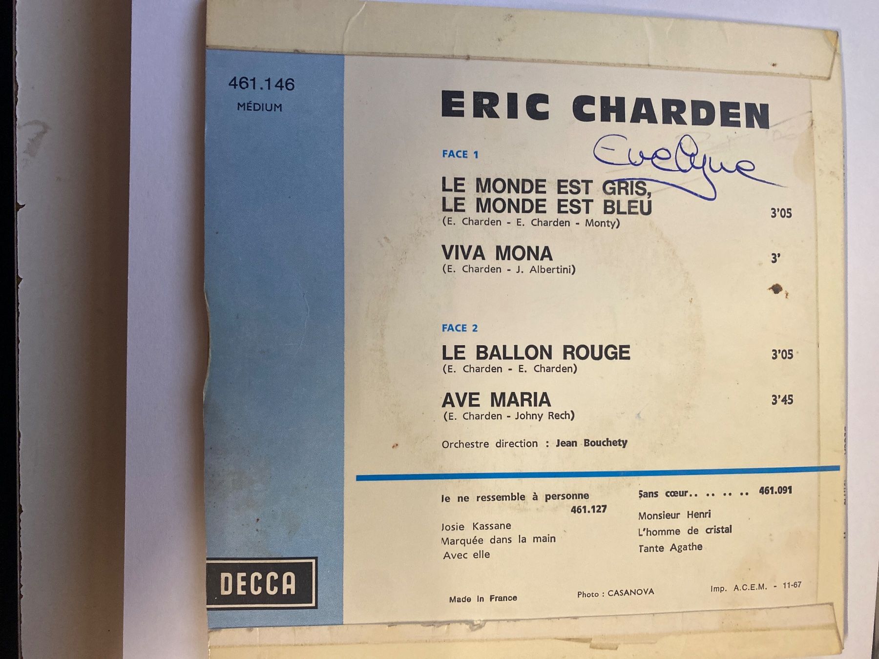 Dischi in vinile: Eric Charden - Le Monde Est Gris, 45 tours – Usato da Le Brassus venduto da cinema13 1